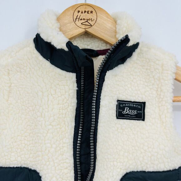 Sherpa Vest by G.H. Bass, Size 2T, Cream and Black Full Zip Pockets High Pile - Picture 3 of 9